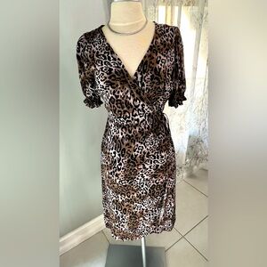 Cheetah print wrap dress with short ruffle sleeves by Time and Tru